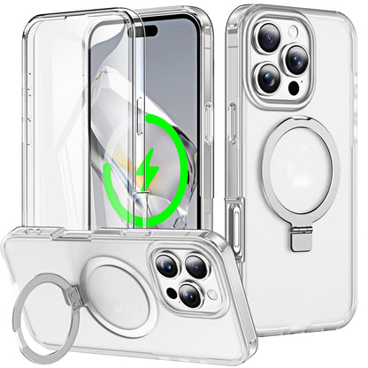 For iPhone 16 Pro Frosted Skin Feel MagSafe Holder 360 Full Body Phone Case(Transparent) - iPhone 16 Pro Cases by buy2fix | Online Shopping UK | buy2fix