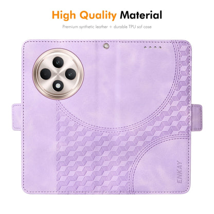 For OPPO Reno12 F 4G Global ENKAY Embossed Rhombus Starry Leather Phone Case with Screen Film(Purple) - Reno12 F Cases by ENKAY | Online Shopping UK | buy2fix