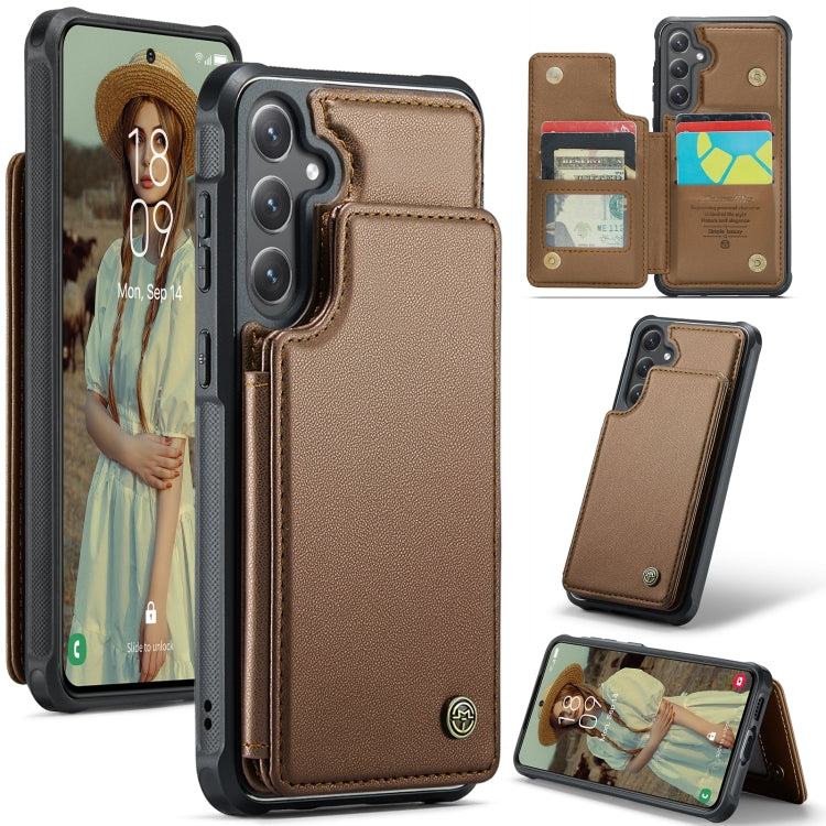 For Samsung Galaxy S24 FE 5G CaseMe C22 Card Slots Holder RFID Anti-theft Phone Case(Brown) - Galaxy S24 FE 5G Cases by CaseMe | Online Shopping UK | buy2fix