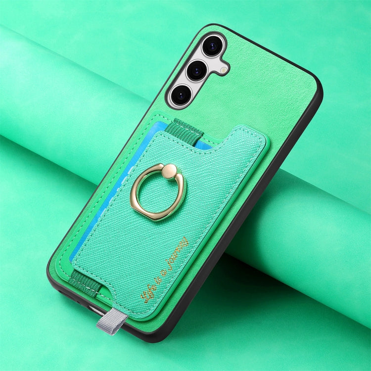 For Samsung Galaxy S25 Ultra 5G Retro Cross Leather Ring Horizontal Insert Card Bag MagSafe Phone Case(Green) - Galaxy S25 Ultra 5G Cases by buy2fix | Online Shopping UK | buy2fix