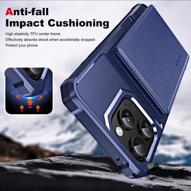 For iPhone 16 Pro Max ENKAY Hat-Prince Card Slot Wallet TPU Back Leather Phone Case with Lens Film(Dark Blue) - iPhone 16 Pro Max Cases by ENKAY | Online Shopping UK | buy2fix