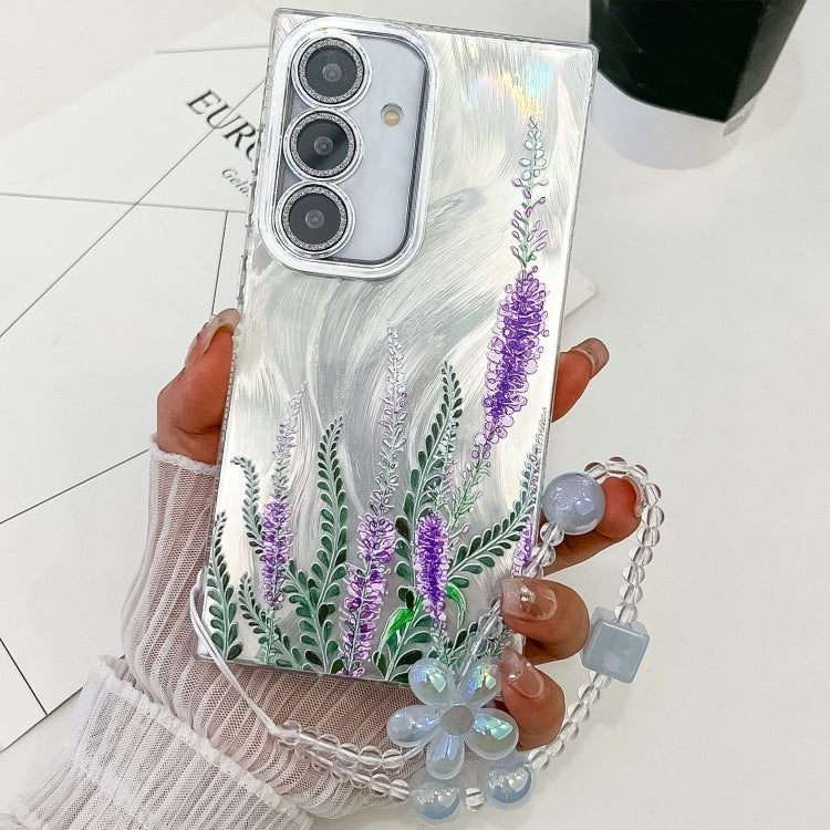 For Samsung Galaxy S25 5G Electroplating Flowers Plants Texture Wristband TPU Phone Case(Lavender FL3) - Galaxy S25 5G Cases by buy2fix | Online Shopping UK | buy2fix