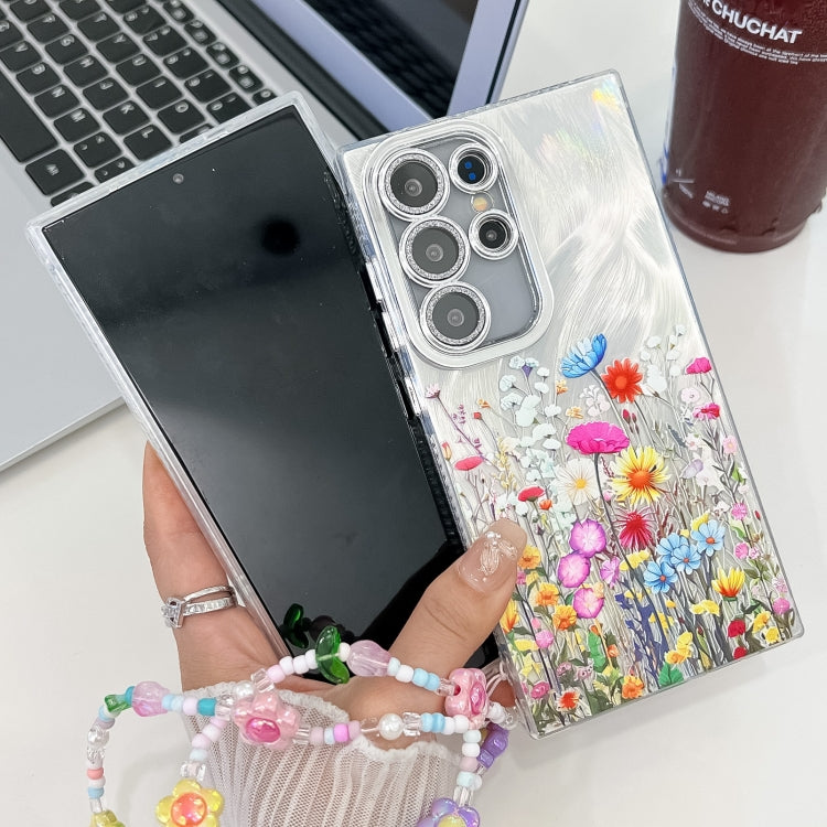 For Samsung Galaxy S25 5G Electroplating Flower Texture Wristband TPU Phone Case(Flowers SH4) - Galaxy S25 5G Cases by buy2fix | Online Shopping UK | buy2fix