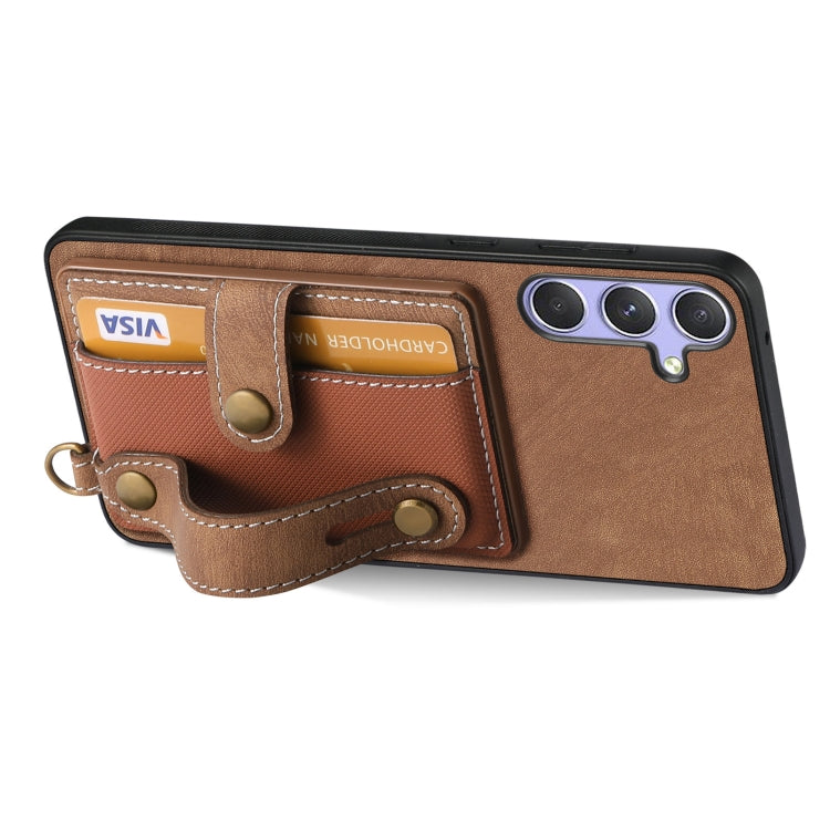 For Samsung Galaxy S25+ 5G Retro Cross Wristband Wallet Leather Back Phone Case(Brown) - Galaxy S25+ 5G Cases by buy2fix | Online Shopping UK | buy2fix