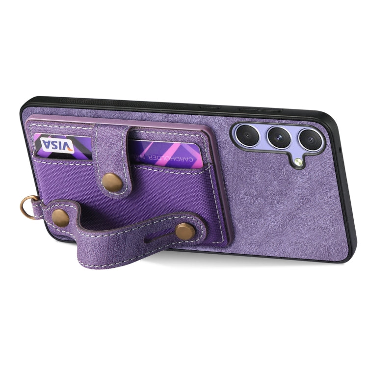 For Samsung Galaxy S25+ 5G Retro Cross Wristband Wallet Leather Back Phone Case(Purple) - Galaxy S25+ 5G Cases by buy2fix | Online Shopping UK | buy2fix