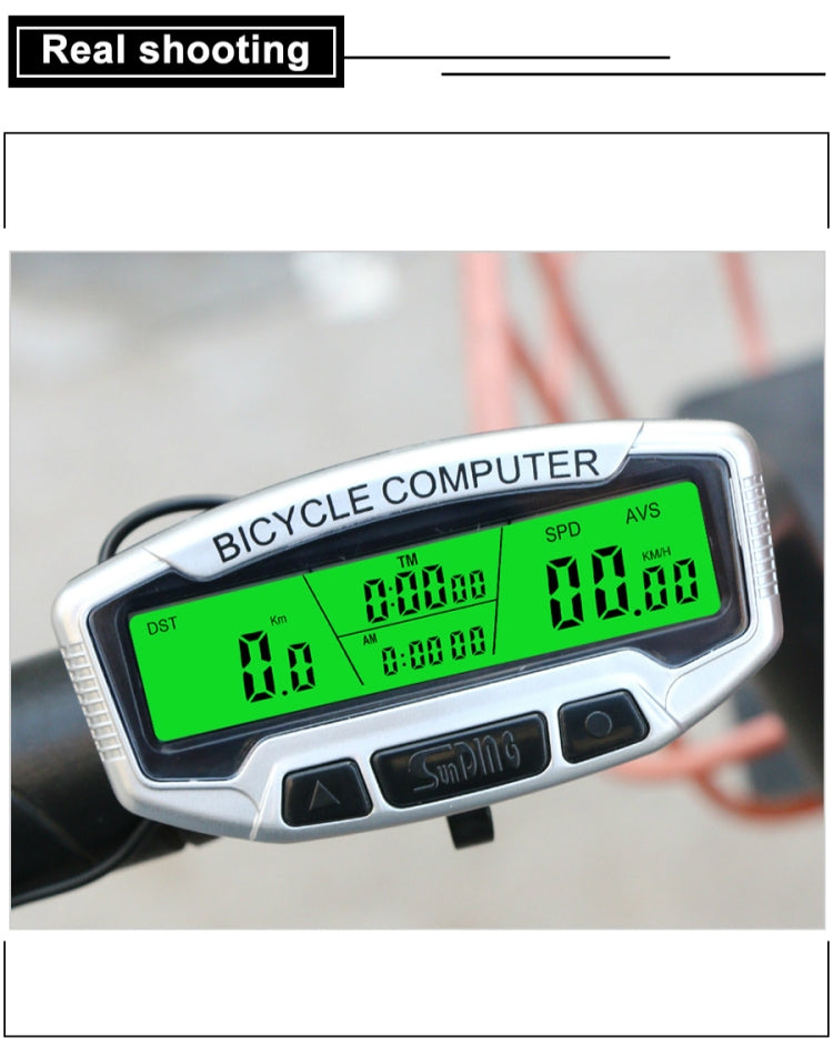 SUNDING SD-558C Bicycle Computer Wireless Digital LCD Backlight Road Speedometer Stopwatch Speedometer - Speedometers by SUNDING | Online Shopping UK | buy2fix