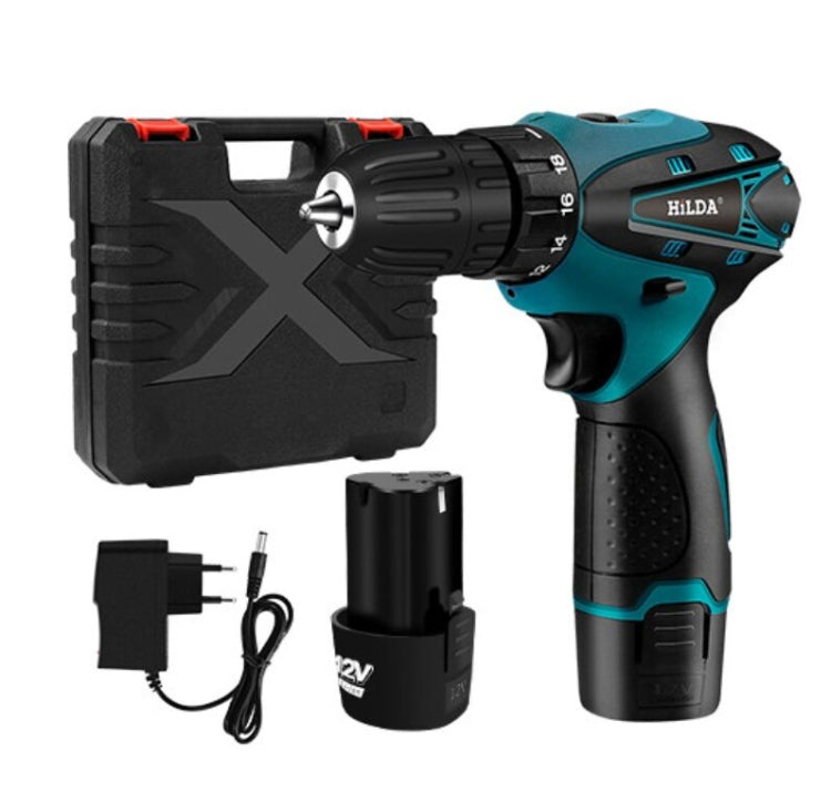 HILDA Electric Drill Cordless Screwdriver Lithium Battery Mini Drill Cordless Screwdriver Power Tools, EU Plug, Model:12V with Plastic Box - Drill & Drill Bits by buy2fix | Online Shopping UK | buy2fix