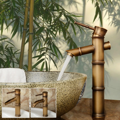 Antique Retro Hot Cold Water Bathroom Counter Basin Bamboo Waterfall Basin Copper Faucet, Specifications:Elbow 2 Knots - Faucets & Accessories by buy2fix | Online Shopping UK | buy2fix