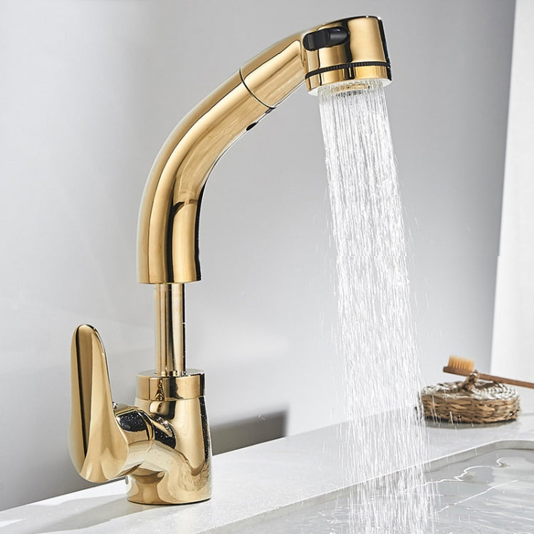 All-Copper Body Pull-Out Hot & Cold Water Faucet Liftable Washbasin Universal Faucet(Golden) - Faucets & Accessories by buy2fix | Online Shopping UK | buy2fix