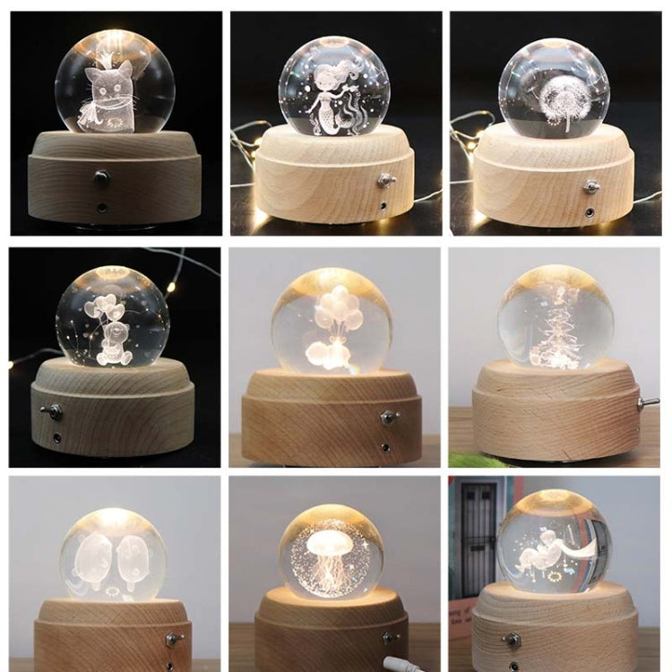 Girl Bedside Lamp Crystal Ball Wooden Base Music Box Charging Glow Rotating Night Light, Random Music(Jellyfish) - Novelty Lighting by buy2fix | Online Shopping UK | buy2fix