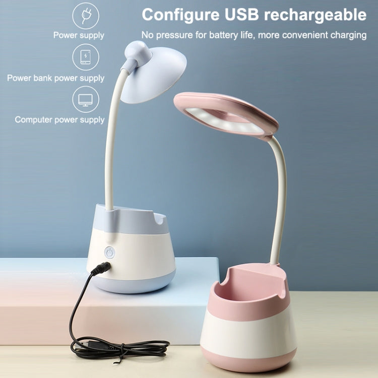 USB Charging LED Desk Light Eye Protection Lamp with Pen Holder and Phone Holder(CS276-4 Blue) - Desk Lamps by buy2fix | Online Shopping UK | buy2fix