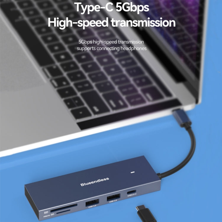 Blueendless 4K60Hz + Data Port Type-C Docking Station USB3.0 Splitter, Spec: 6-in-1 Blue - USB HUB by Blueendless | Online Shopping UK | buy2fix