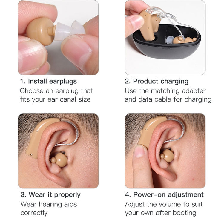 Elderly Use Can Charge Sound Amplifier Hearing Aid, Specification: EU Plug(Skin Color Double Machine+Black Charging Bin) - Hearing Aids by buy2fix | Online Shopping UK | buy2fix