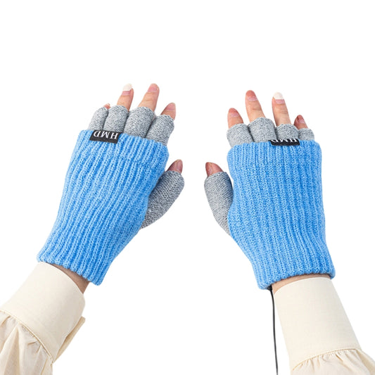 Winter USB Rechargeable Heated Half Finger Gloves, Size: Free Size(Blue) - Safety Gloves by buy2fix | Online Shopping UK | buy2fix