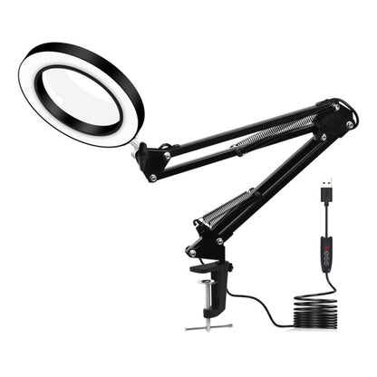 5X Magnifying Glass LED Folding Long Arm Clip Light Eye-protection USB Reading Lamp, Size: Large(Black) - Desk Lamps by buy2fix | Online Shopping UK | buy2fix