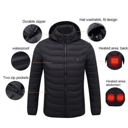 9 Zone Double Control Black USB Winter Electric Heated Jacket Warm Thermal Jacket, Size: M - Down Jackets by buy2fix | Online Shopping UK | buy2fix