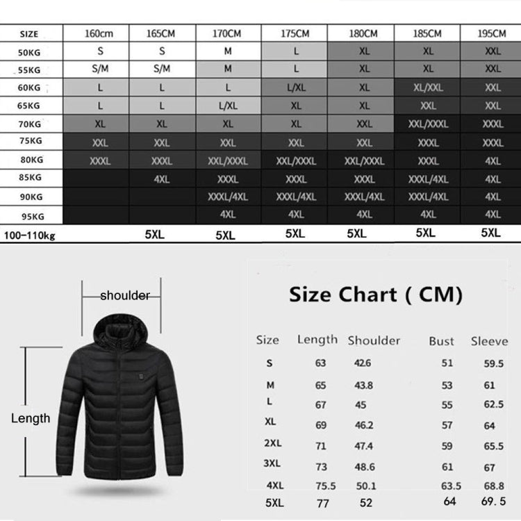 11 Zone Double Control Black USB Winter Electric Heated Jacket Warm Thermal Jacket, Size: S - Down Jackets by buy2fix | Online Shopping UK | buy2fix