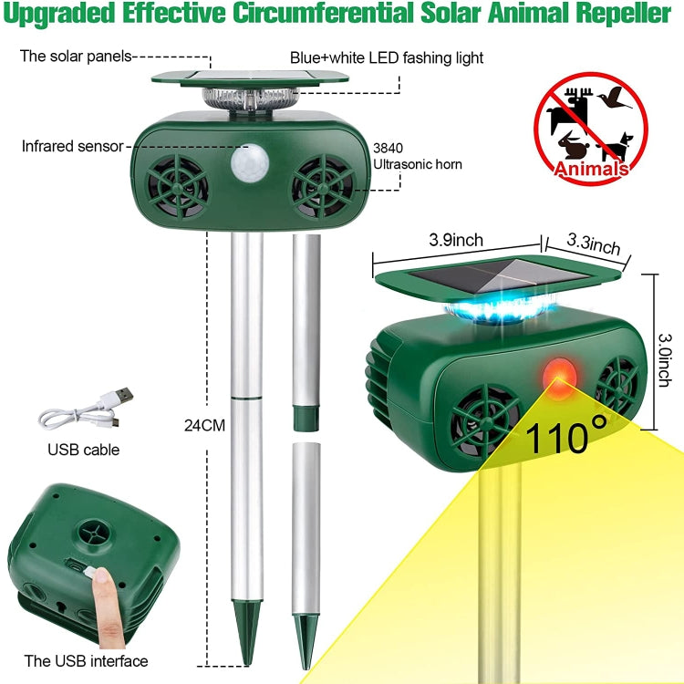 SK628 Solar Powered Animal Repeller 360 Degree Strobe Light Bird Repeller Ultrasonic Rat Repeller(Green) - Outdoor Insect Repellent by buy2fix | Online Shopping UK | buy2fix