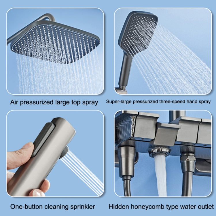 Piano Digital Display Full Copper Faucet Square Nozzle Shower Set, Color: Water Plating Gray 6104 - Shower Head by buy2fix | Online Shopping UK | buy2fix