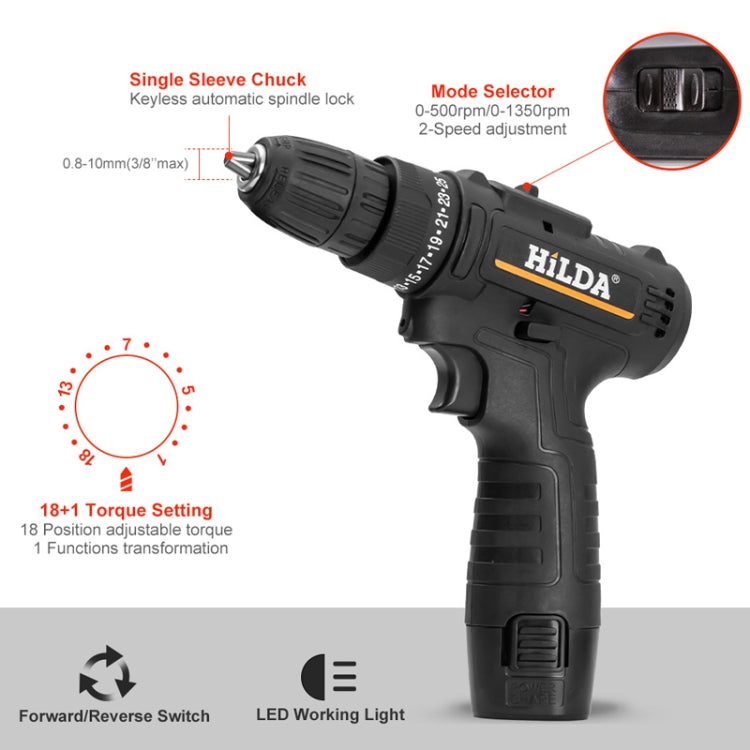 HILDA Home Power Drill 12V Li-Ion Drill With Charger And Battery, UK Plug, Model: Plastic Packing - Drill & Drill Bits by HILDA | Online Shopping UK | buy2fix