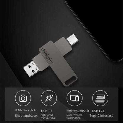 Lenovo Thinkplus MU110 USB3.2+Type-C Dual Interface Rotation Flash Drive, Size: 32GB(Grey) - USB Flash Drives by Lenovo | Online Shopping UK | buy2fix