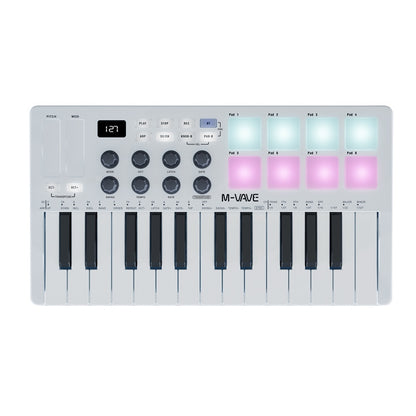 M-VAVE SMK-25 USB MIDI Keyboard Controller With 8 Back Drum Pads(White) - Keyboard Instruments Accessories by M-VAVE | Online Shopping UK | buy2fix