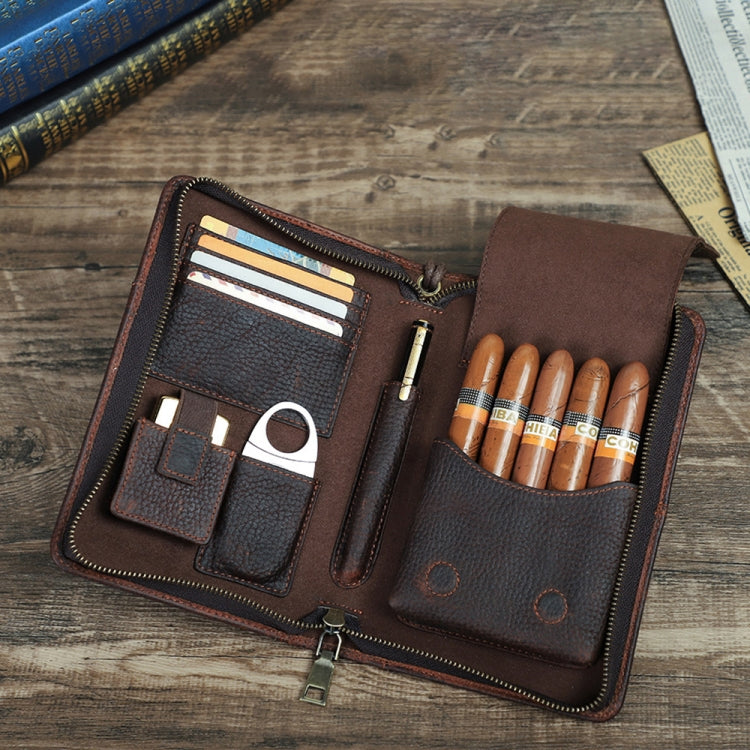 CONTACTS FAMILY CF5009 Genuine Leather Multifunctional Travel Convenient Cigar Box with Wrist Strap(Brown) - Cigarette Box & Ashtrays by CONTACTS FAMILY | Online Shopping UK | buy2fix