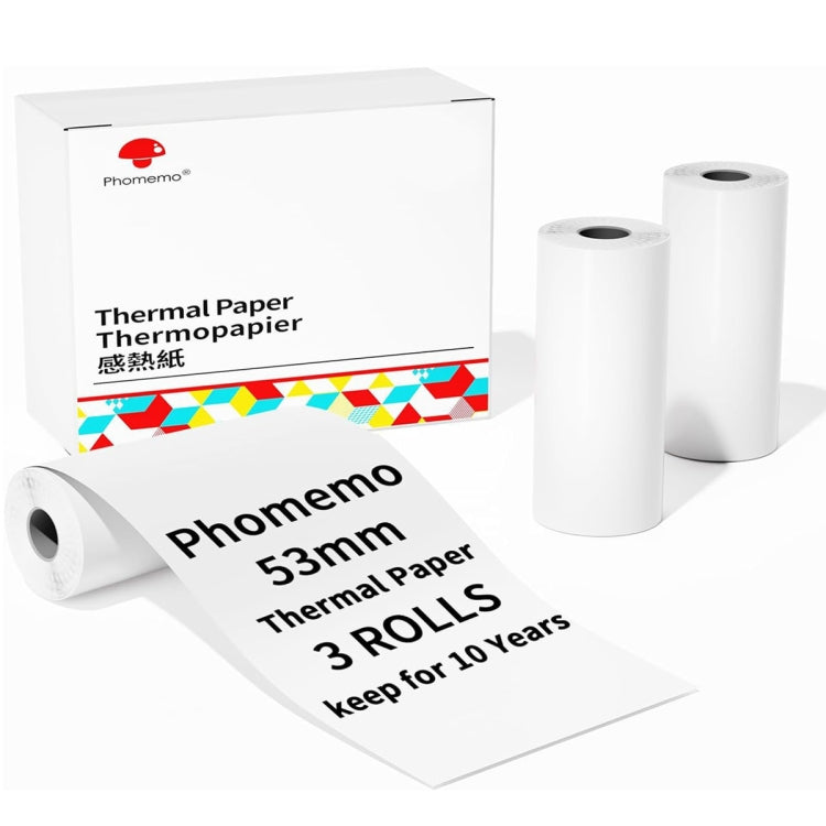 Phomemo 3rolls /Box 53mm Writing Quick-Drying Thermal Paper 10-Year Long-Lasting For M832 / M833 / M834 / M835 Printer - Printer Accessories by buy2fix | Online Shopping UK | buy2fix
