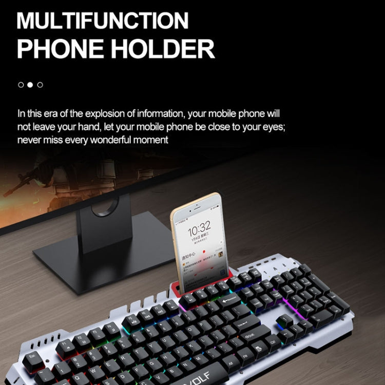 T-WOLF 130cm Line Length Cool Lighting Effect Metal Plate Gaming Wired Keyboard With Phone Holder(T16) - Wired Keyboard by T-WOLF | Online Shopping UK | buy2fix