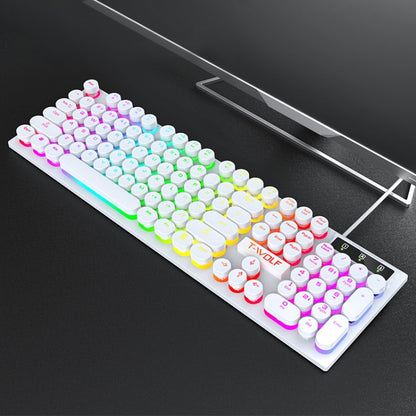 T-WOLF T80 104-Keys RGB Illuminated Office Game Wired Punk Retro Keyboard, Color: White - Wired Keyboard by T-WOLF | Online Shopping UK | buy2fix