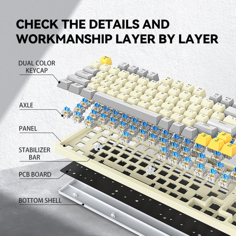 T-WOLF T50 97-keys RGB Luminous Color-Matching Game Mechanical Keyboard with Knob, Color: White B - Wired Keyboard by T-WOLF | Online Shopping UK | buy2fix