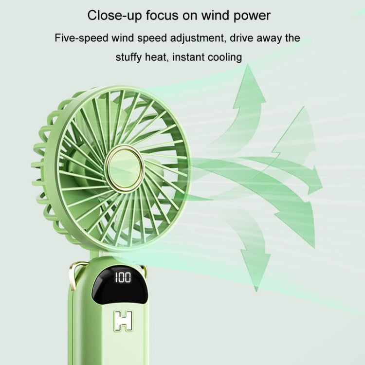 Foldable Digital Display USB Charging Fan Handheld Mute Hanging Neck Outdoor Small Fan(Blue) - Electric Fans by buy2fix | Online Shopping UK | buy2fix