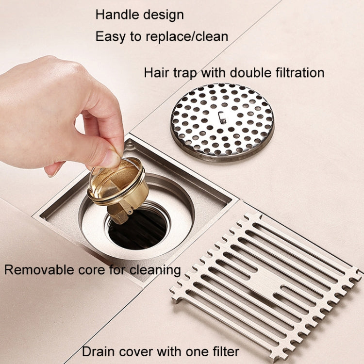 All Copper Brushed Anti-Odor Floor Drain Gravity Copper Core Bathroom Floor Drain, Specification: Square Fine Sculpture Dual Use - Drain Strainers by buy2fix | Online Shopping UK | buy2fix