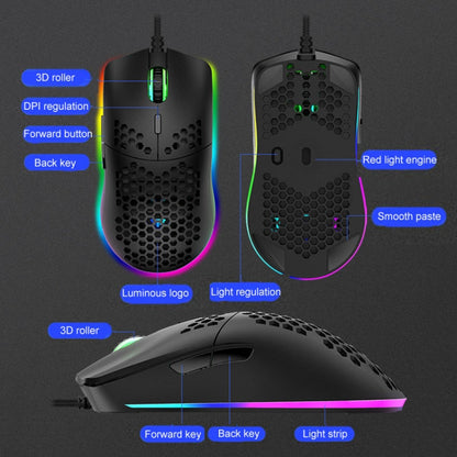 XUNSVFOX XYH90 Wired Hollow Hole Mouse RGB Illuminated Macro Programming Gaming Mouse(Black) - Wired Mice by XUNSVFOX | Online Shopping UK | buy2fix