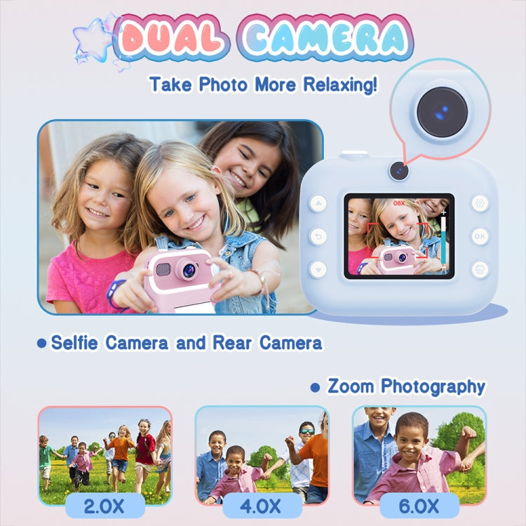 M8 2.4-Inch 1080P HD 2400W Pixel Dual-Camera Children Thermal Printing Camera, Color: Blue+32GB - Children Cameras by buy2fix | Online Shopping UK | buy2fix