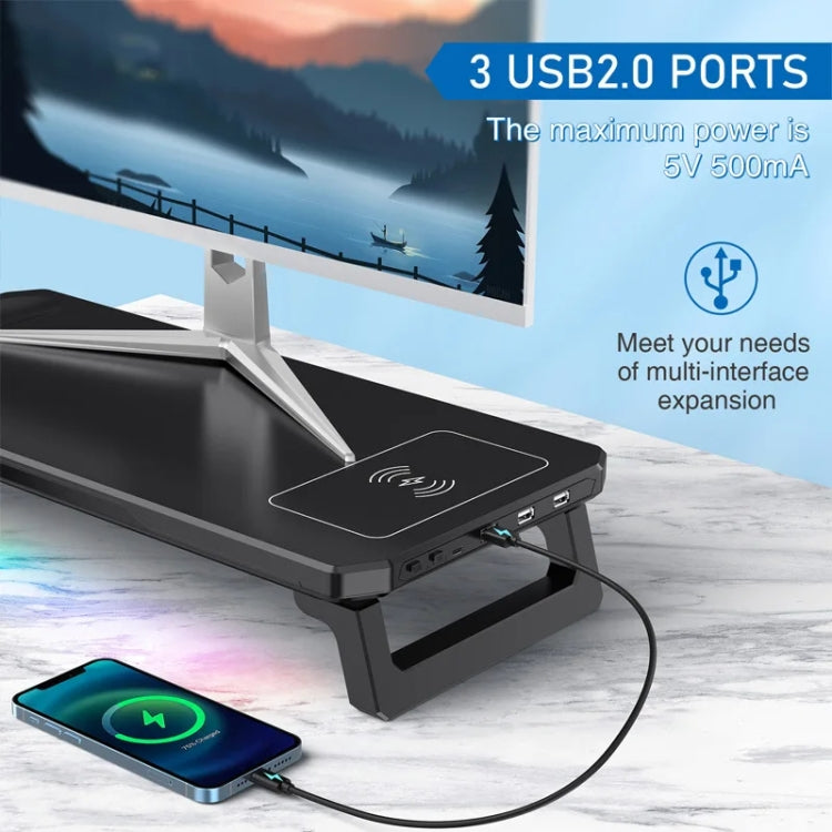 RGB Computer Monitor Stand Riser 3 USB 2.0 +1 Type-C Ports, Spec: Wireless Charging White - Laptop Stand by buy2fix | Online Shopping UK | buy2fix