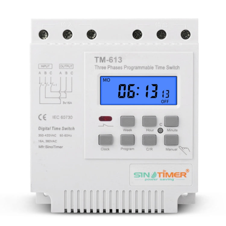 SINOTIMER TM613 380V 16A Three-Phase Programmable Time Switch With Backlight - Switch by SINOTIMER | Online Shopping UK | buy2fix