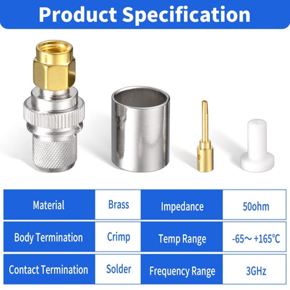 10pcs /Pack RP-SMA Male Crimp Solder Connector For LMR-400 / Belden-9913 / RG8 / RG213 Coaxial Cable - Connectors by buy2fix | Online Shopping UK | buy2fix