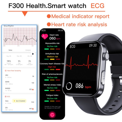 F300  2.1-Inch Screen Smart Watch Supports Bluetooth Calls/ECG/Blood Composition Analysis/50+ Sports Modes, Color: Black Milan - Smart Watches by buy2fix | Online Shopping UK | buy2fix