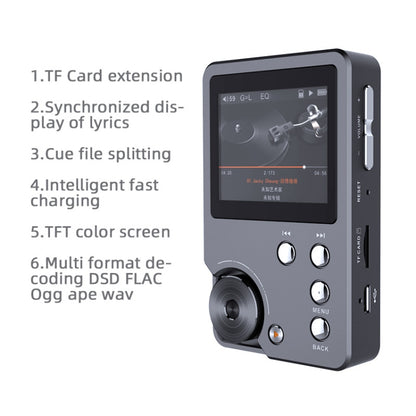 With 64GB TF Card HIFI Lossless DSD256 Music Player Sports MP3(Silver Gray) - MP3 Player by buy2fix | Online Shopping UK | buy2fix