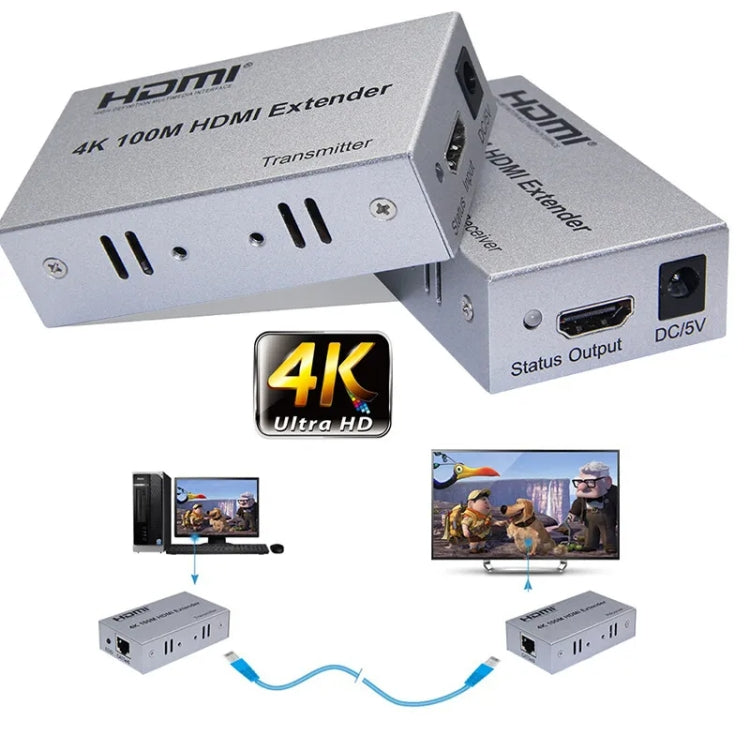 HDMI To RJ45 Single Ethernet Cable 100m Extender 4K HD Cable Signal Amplifier EU Plug(Black) - Amplifier by buy2fix | Online Shopping UK | buy2fix