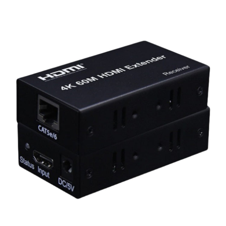 HDMI To RJ45 Single Ethernet Cable 60m Extender 4K HD Cable Signal Amplifier, Transmitter+Receiver UK Plug(Black) - Amplifier by buy2fix | Online Shopping UK | buy2fix