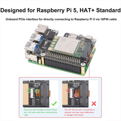 Waveshare For Raspberry Pi 5 PCIe to MiniPCIe / Gigabit Ethernet / USB 3.2 Gen1 HAT, Spec: EG25-G - Raspberry Pi Accessories by Waveshare | Online Shopping UK | buy2fix