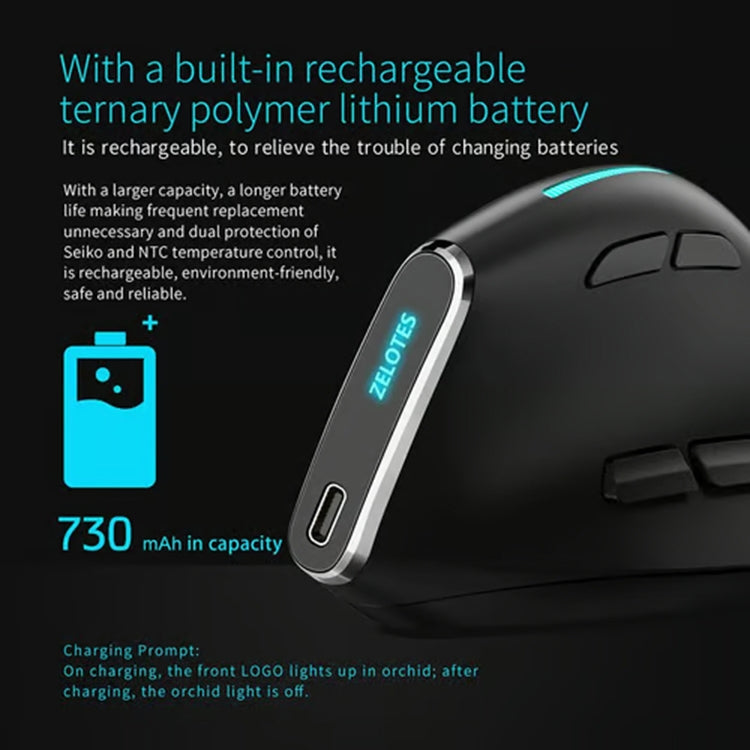 ZELOTES F36 9-Keys Vertical Grip Ergonomic Programming Dual Bluetooth + 2.4G Wireless Mouse(Black) - Wireless Mice by ZELOTES | Online Shopping UK | buy2fix