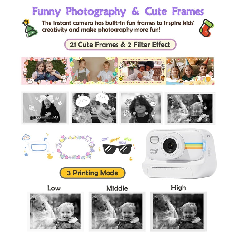 2.0-Inch LED Flash 1080P HD Recording Photo Printing Camera With 3-Rolls Paper, Color: Purple+32G - Children Cameras by buy2fix | Online Shopping UK | buy2fix