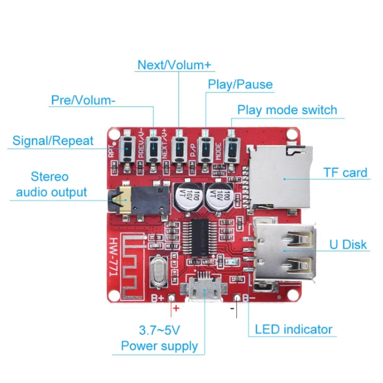 Bluetooth Decoder Board MP3 Lossless Car Speaker Amplifier Modification Bluetooth 4.1 Circuit Board(5 Keys) - Breadboard / Amplifier Board by buy2fix | Online Shopping UK | buy2fix