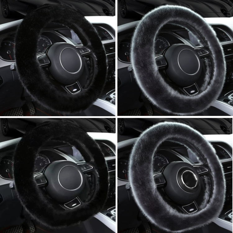 38cm Car Steering Wheel Winter Warm Short Plush Cover(D-type Gray) - Steering Wheel Accessories by buy2fix | Online Shopping UK | buy2fix