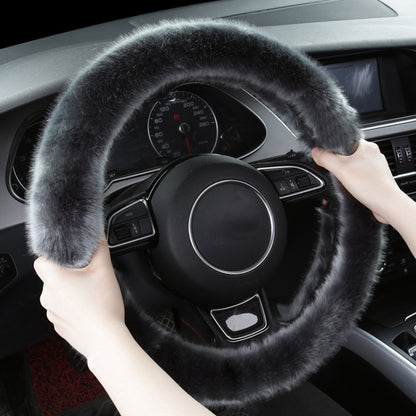 38cm Car Steering Wheel Winter Warm Short Plush Cover(D-type Gray) - Steering Wheel Accessories by buy2fix | Online Shopping UK | buy2fix