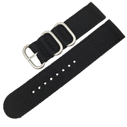 Washable Nylon Canvas Watchband, Band Width:24mm(Black with Silver Ring Buckle) - Watch Accessories & Parts by buy2fix | Online Shopping UK | buy2fix