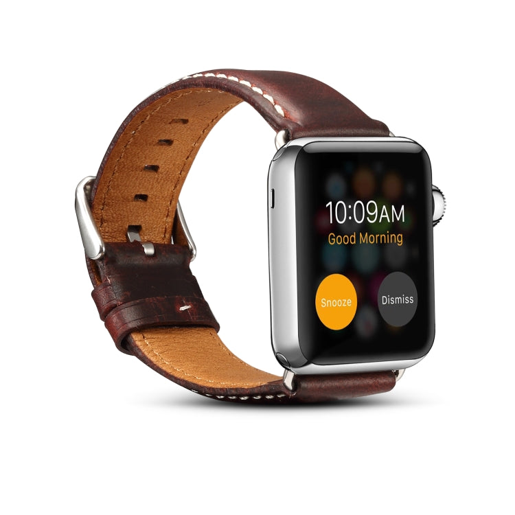 Denior Oil Wax Retro Watch Leather Watch Band for Apple Watch Series 9&8&7 41mm / SE 3&SE 2&6&SE&5&4 40mm / 3&2&1 38mm (Dark Red) - Watch Bands by Denior | Online Shopping UK | buy2fix